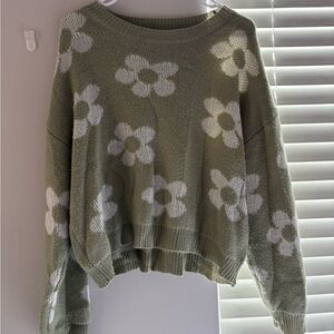 Floral Knit Sweater in Sage Green